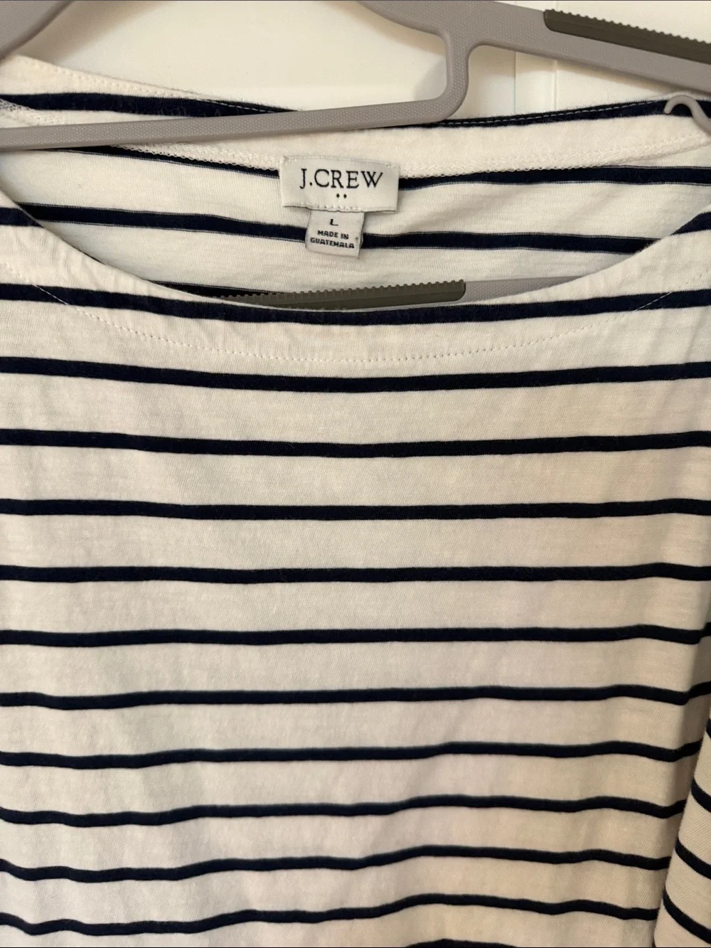 J. Crew White and Navy Striped Boatneck 3/4 sleeve Long Sleeve Top